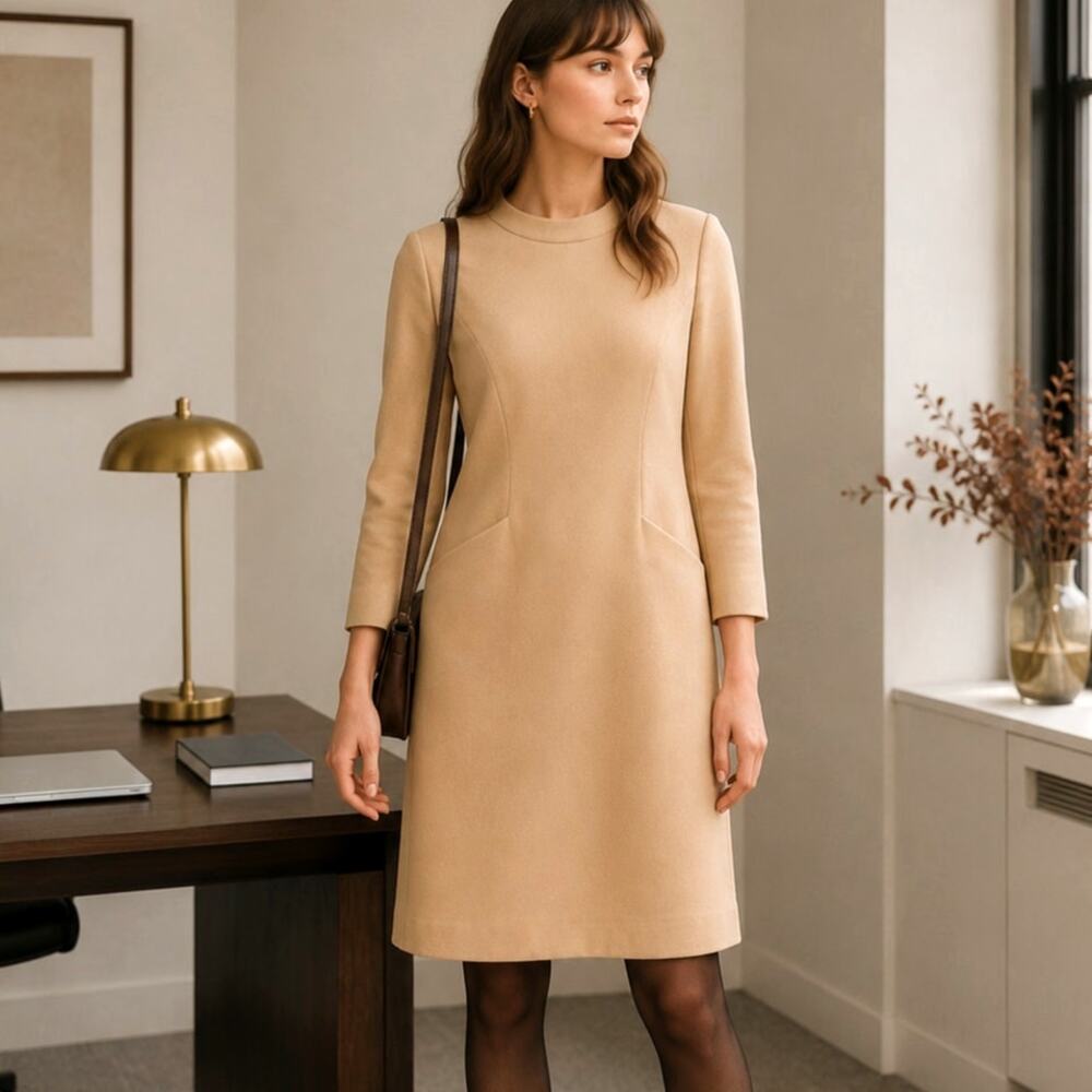 Nicholas Ungár Abe Schrader Vintage 60s Mod Wool Shift 6 Dress Minimalist Beige